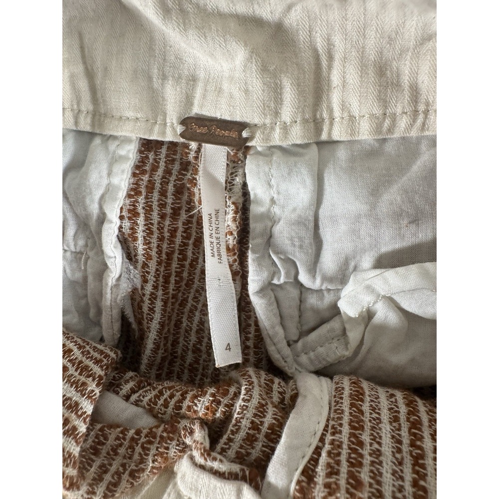 Free People Slouchy Utility Linen Striped Pants Boho Casual Drawstring Waist 4‎ - Picture 3 of 9